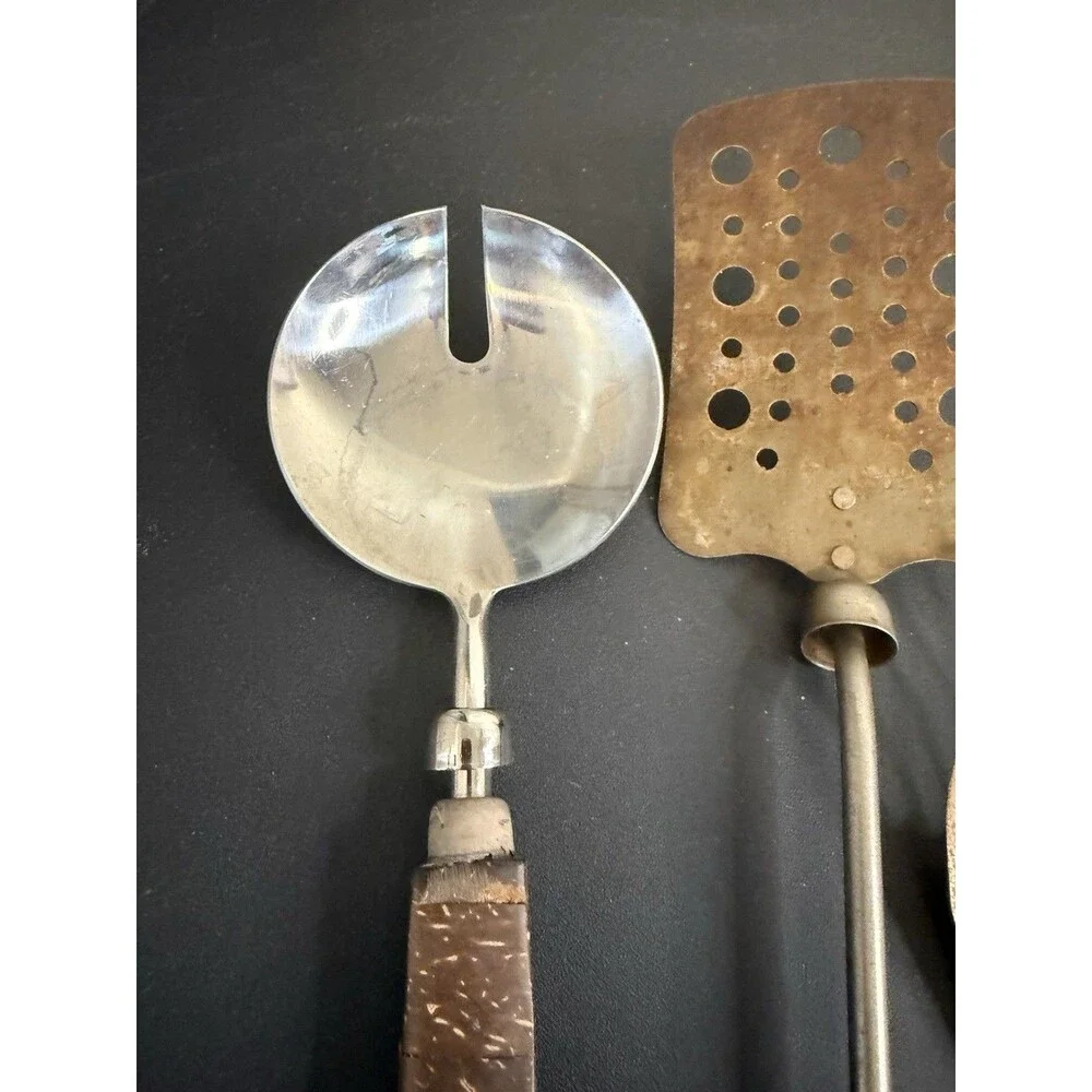 Vintage Rustic Farmhouse Kitchen Utensils Red Wood Handles